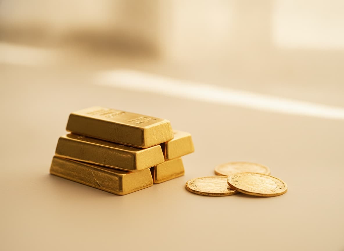Goldbarren und Goldmünzen