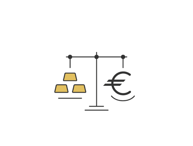 Illustration: Waage mit Goldbarren